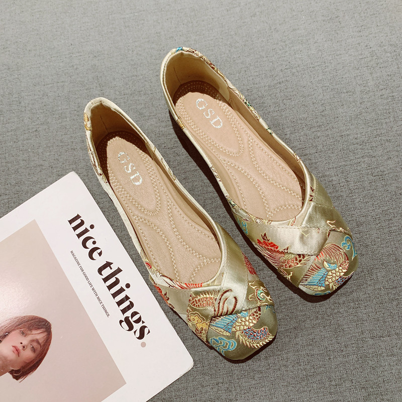 国风新中式浅口方头平底单鞋女2025年龙凤刺绣布面舒适软底豆豆鞋,女鞋,浅口单鞋,淘宝优惠券,粉丝福利购,淘宝优惠卷