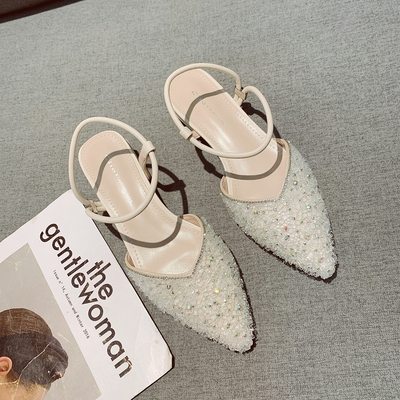 包头凉鞋女2025年夏季新款仙女风水钻装饰一字方跟低跟两穿单鞋,女鞋,时装凉鞋,淘宝优惠券,粉丝福利购,淘宝优惠卷