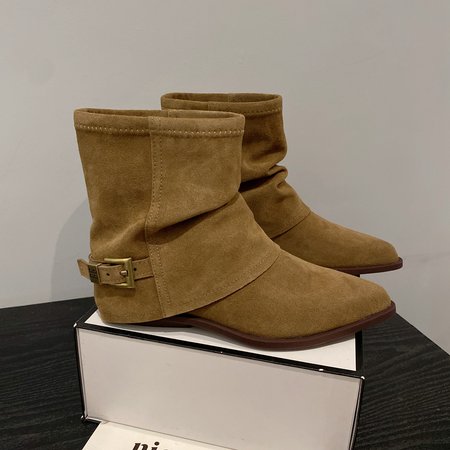 磨砂牛皮复古西部牛仔靴女马丁靴