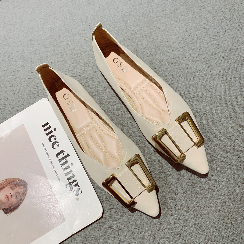 金属扣装饰舒适软面平底单鞋瓢鞋