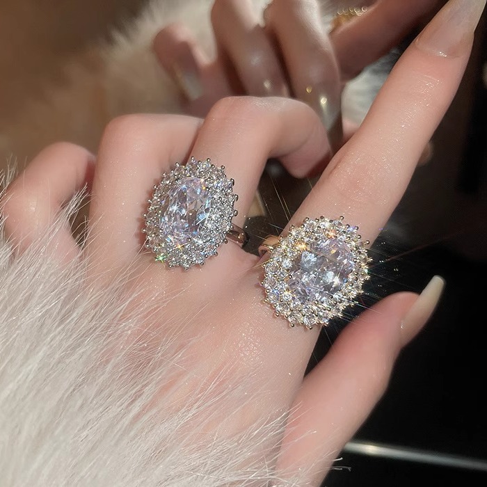 真金电镀鸽子蛋锆石椭圆开口戒指复古宫廷风轻奢指环高级感戒指女