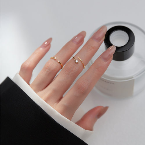 S925纯银可调节钻石开口戒指女