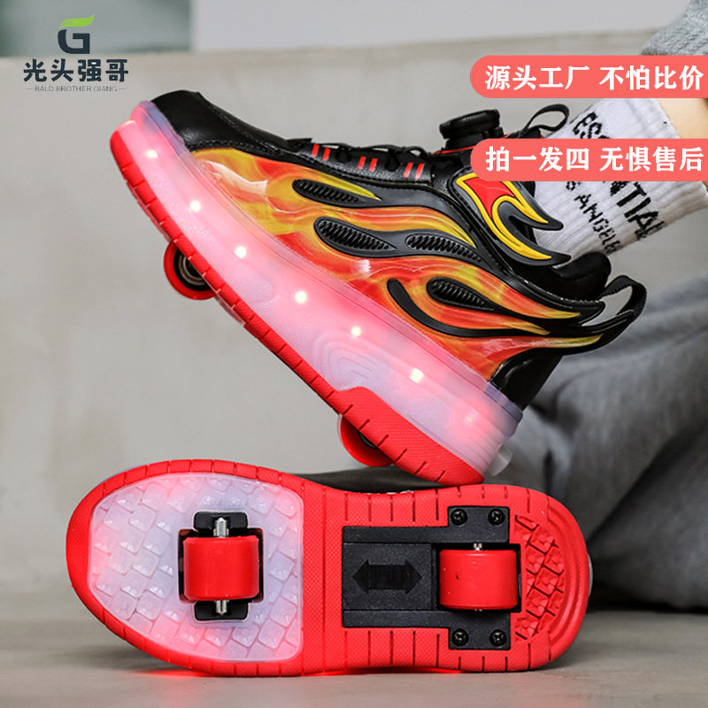 加绒保暖儿童暴走鞋四轮隐形轮滑鞋男童运动棉鞋女孩八轮子溜冰鞋