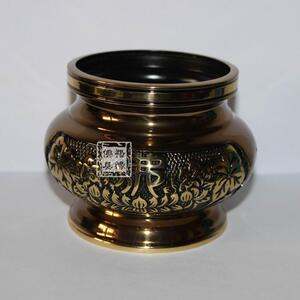 台湾万玉堂佛字莲花铜香炉 签香炉 立香炉 古铜色铜炉 佛具