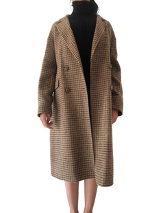 黄格子双面呢毛呢外套品牌女装 领中长款 羊毛大衣西装 高品质2599元