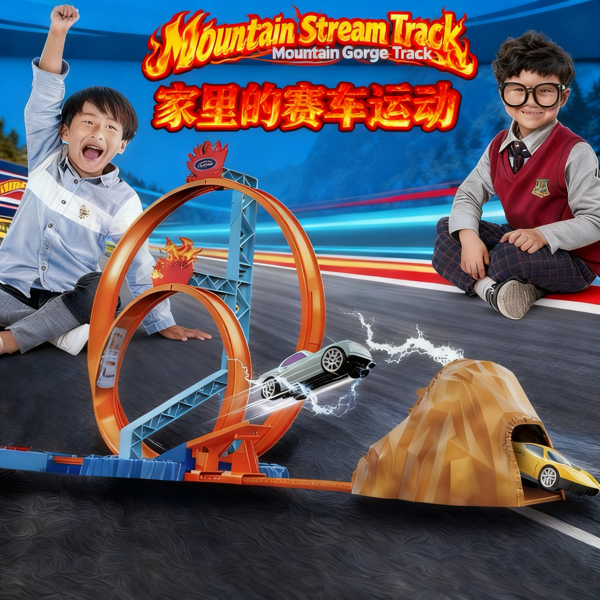 涛乐趣山涧回旋双道竞技套装男孩轨道赛车火辣跑车玩具车生日礼物