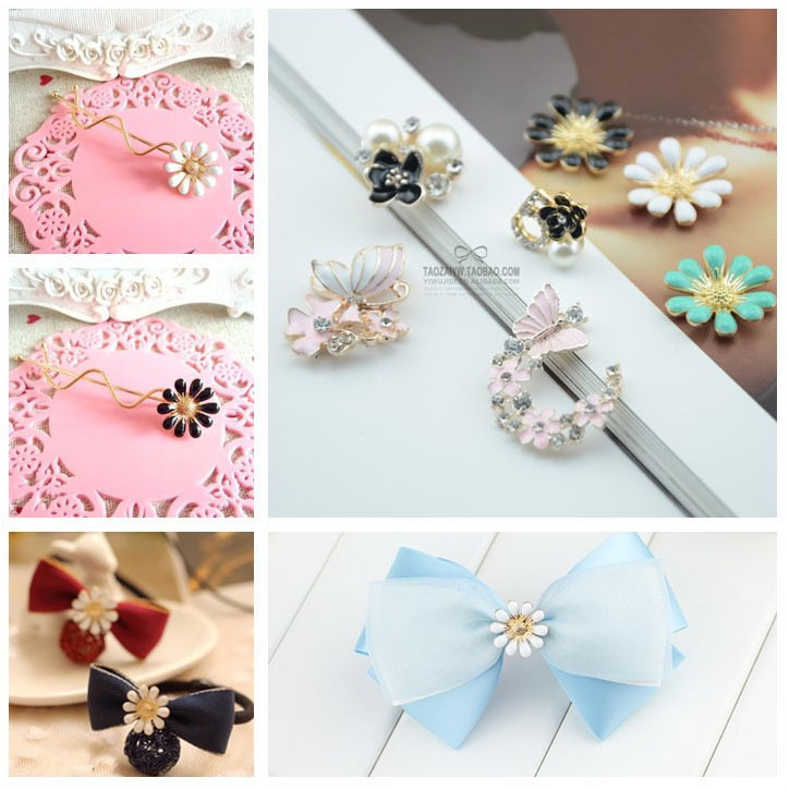 滴油小雏菊5字 韩国发夹手工DIY珍珠蝴蝶结合金饰品配件材料材料