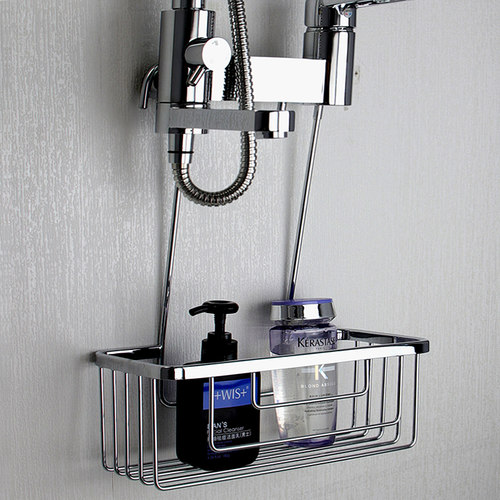 全铜浴室免打孔花洒置物架挂网篮