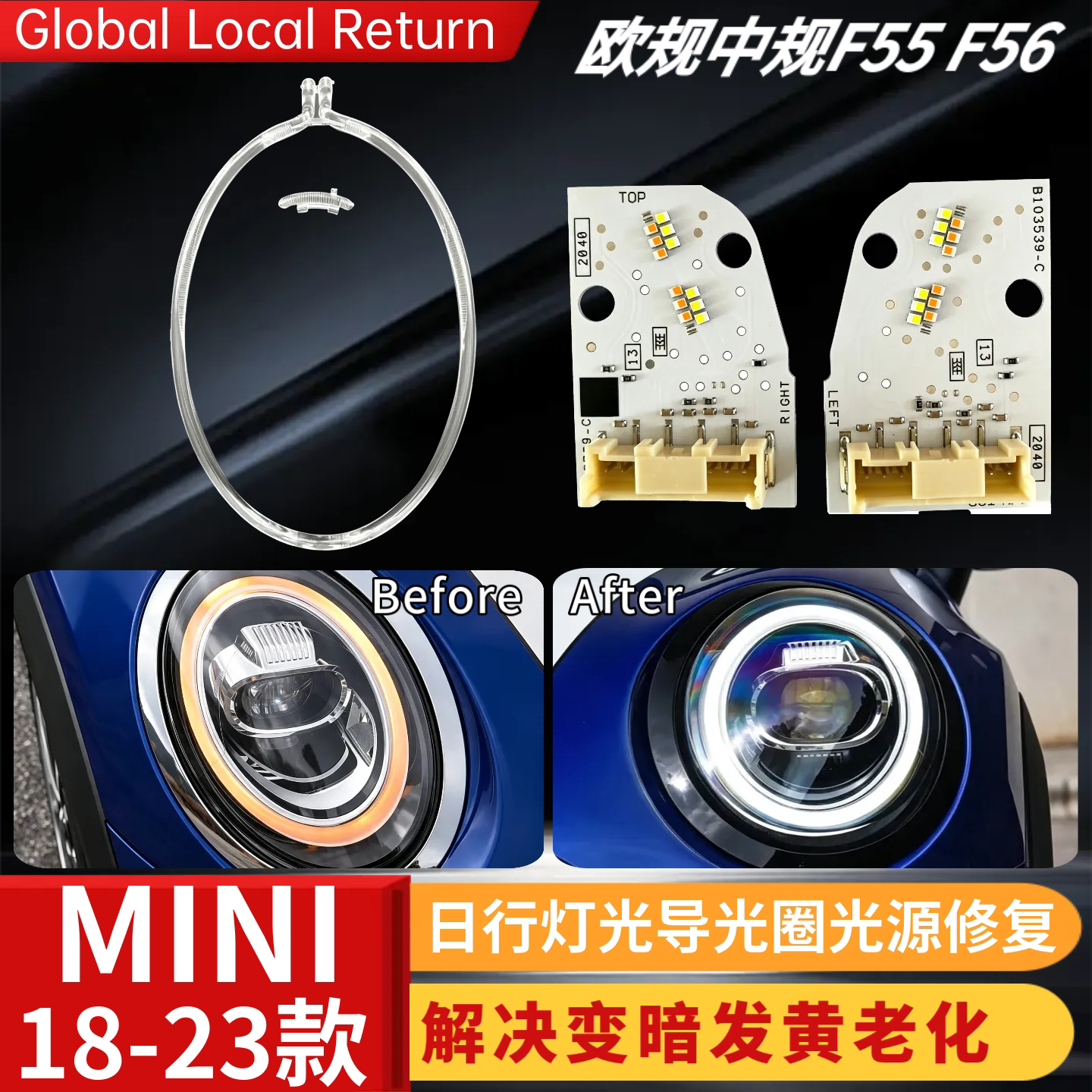 适用18-23款MINI迷你F55 F56日行灯导光条F56大灯导光LED光源光导