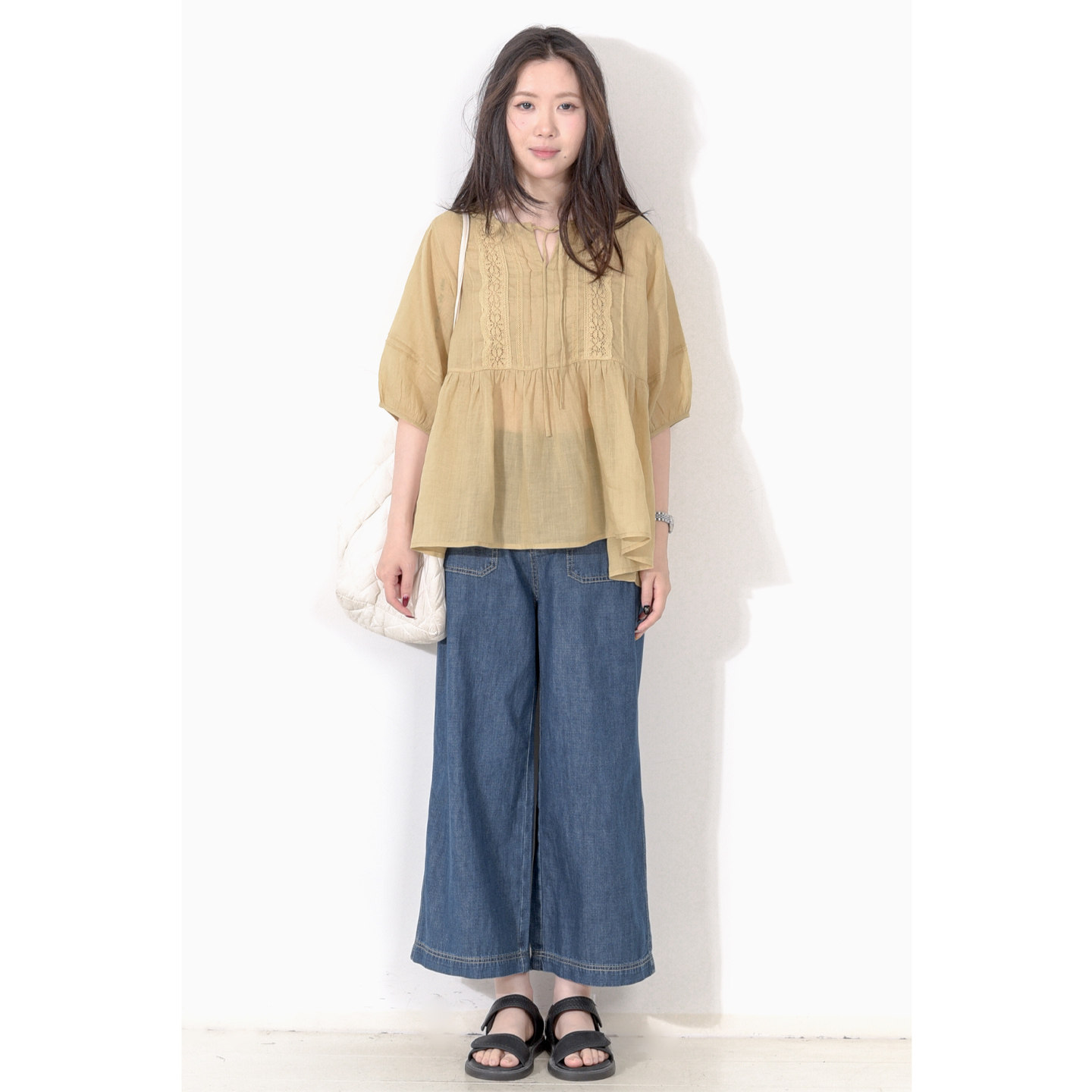 KNgs 日系森系松弛感娃娃衫上衣夏季中袖亚麻蕾丝泡泡袖温柔衬衫