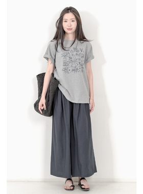 KNgs 夏季复古风日系简约宽松个性印花中长款短袖t恤女上衣