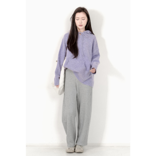 KNgs 毛衣外套女上衣 冬季 复古风简约纯色套头连帽宽松针织衫