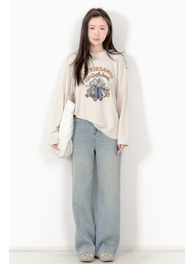 KNgs 冬季学院风设计感宽松磨毛加厚创意印花长袖打底衫t恤女上衣