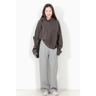 长裤 KNgs 休闲裤 复古宽松高腰松紧腰空气层拖地直筒阔腿裤 女 秋季