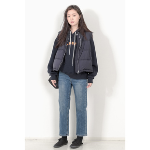 外搭羽绒马甲背心女 开衫 KNgs 秋冬日系学院风白鸭绒无帽圆领短款