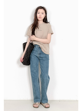 KNgs 春夏复古学院风宽松纯棉显瘦圆领小字母印花短袖t恤打底衫女