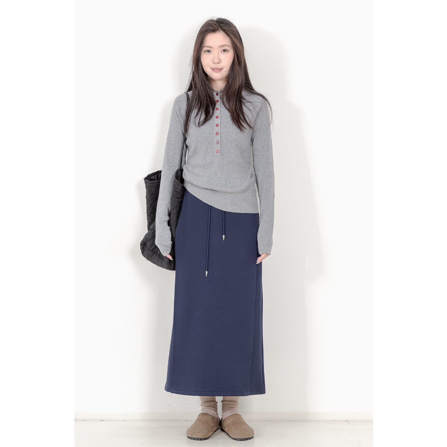 KNgs 春季日系高级感显瘦加厚松紧腰开叉A字裙长裙卫衣裙半身裙女
