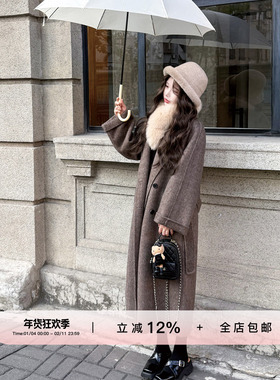 YIKOwow年度新贵大衣秋冬50牦牛绒1OO支绵羊毛腰带双面呢长款外套