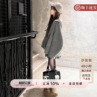 YIKOwow 小魔女大衣 牦牛绒羊毛大衣女春季香蕉袖连帽双面呢外套