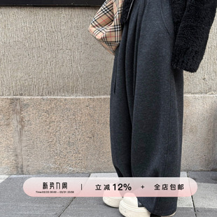 女显瘦宽松加厚腰带休闲百搭毛呢阔腿裤 YIKOwow 醋酸羊毛弯刀裤