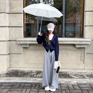 YIKOwow 许妍系 1OO羊毛秋冬气质保暖针织连帽卫衣开衫阔腿裤套装