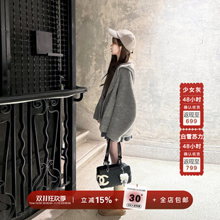 YIKOwow 小魔女大衣 牦牛绒苏力羊驼羊毛香蕉袖连帽双面呢短外套