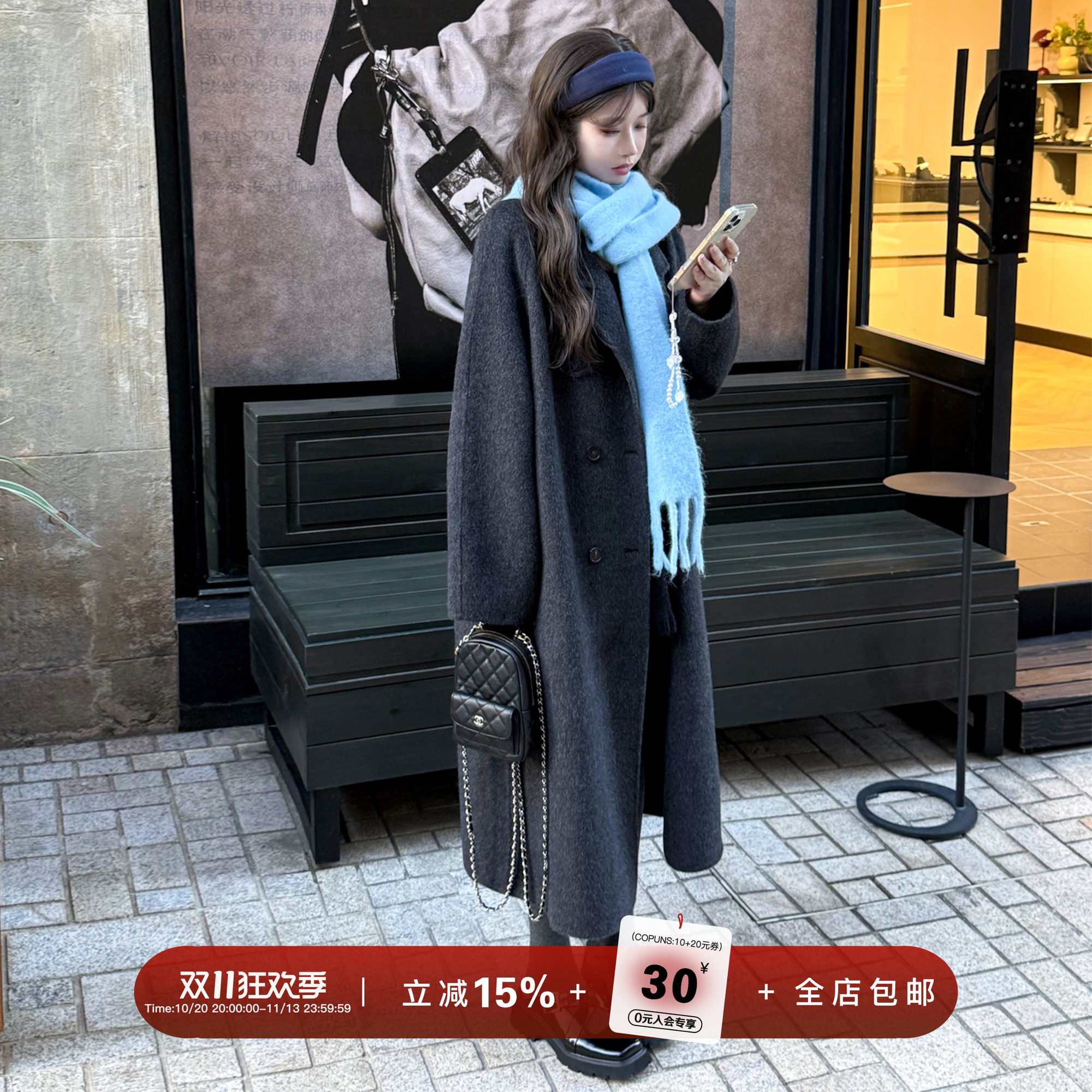 YIKOwow 济州冬日 独家骆驼绒桑蚕丝绵羊毛外套翻领双面呢长大衣