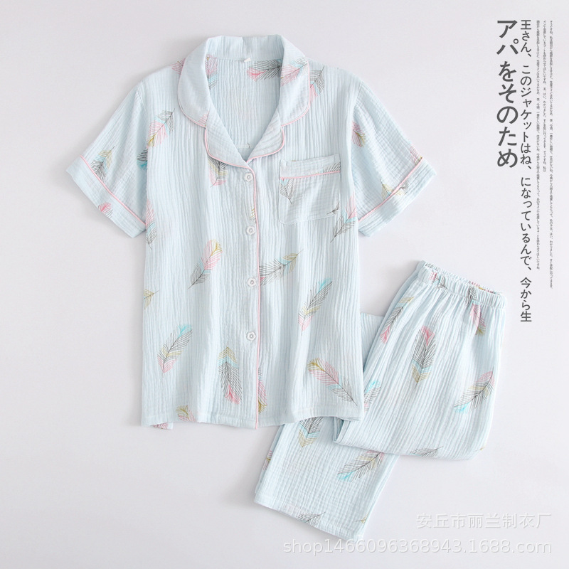 女士居家睡衣纯棉短袖长裤