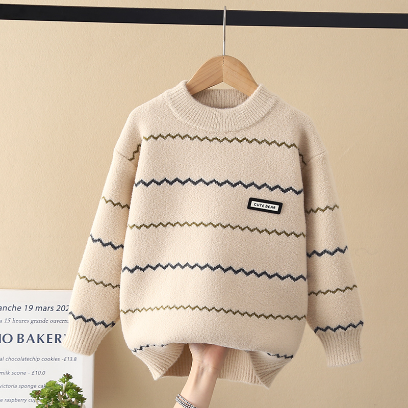 男童毛衣不起球男孩中大童针织打底衫圆领套头加厚保暖秋冬装圆领