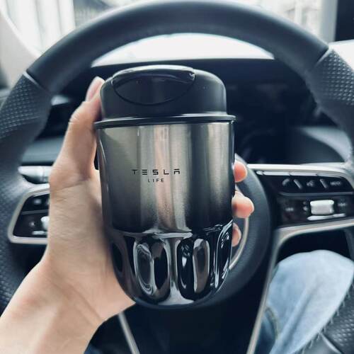 Tesla特斯拉黑色金属渐变咖啡杯外观时尚便捷保温保冷专用简约