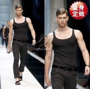 男士SHOW欧美细肩黑色背心时尚纯色吊带薄款纯棉圆领窄带无袖单衣