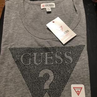 现货GUESS 美国Logo亮片女士纯棉夏季修身款短袖T恤/Tee