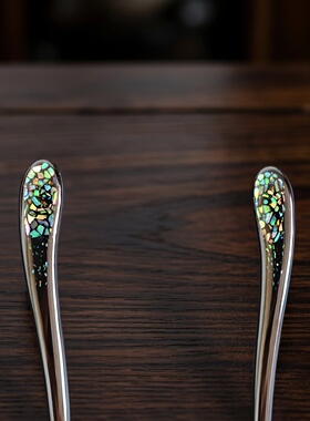 大漆器艺 手工天然大漆 双面螺钿 古风简约百搭 黑檀木盘发钗簪子