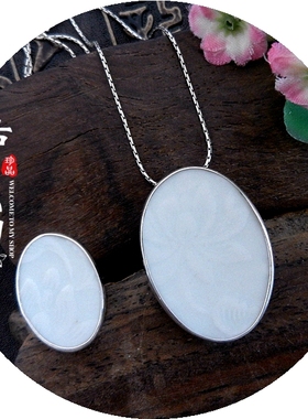 手工925纯银饰镶嵌 宋 影青 莲荷花 古瓷老瓷首饰品 胸针吊坠戒指