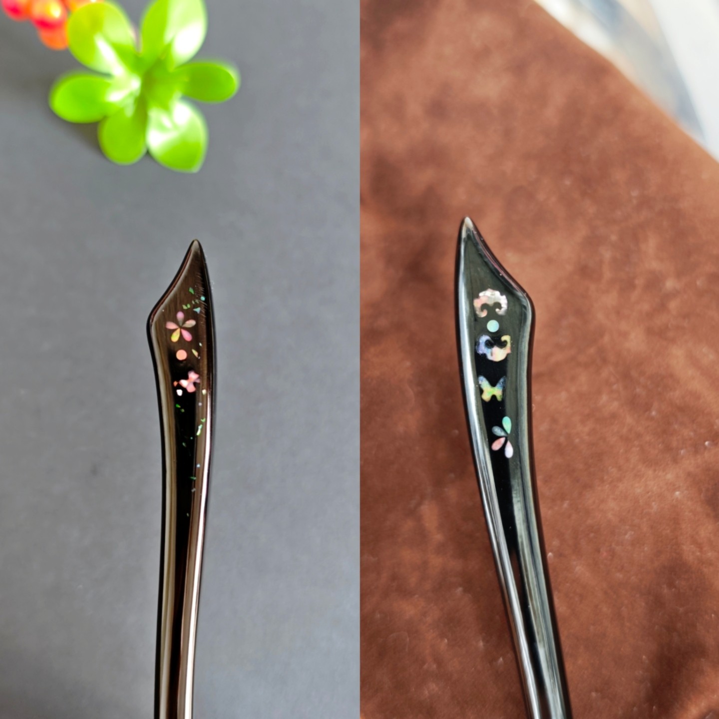 天然大漆 纯手工双面螺钿镶嵌 古风中式简约百搭 黑檀木盘发簪子
