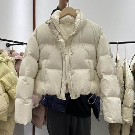 小个子白色羽绒服女2025冬季90白鸭绒宽松时尚加厚面包服短款外套
