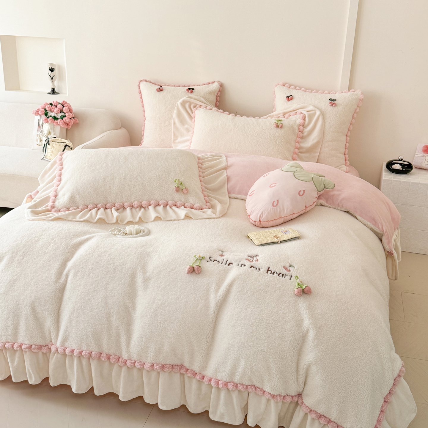 A类母婴级绵羊绒四件套冬季加厚牛奶绒床单被套床笠宝宝绒面床品4