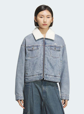 adidas阿迪达斯三叶草女子短款牛仔外套运动休闲棉服KC2626