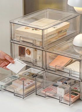 抽屉式桌面收纳盒宿舍杂物透明亚克力整理盒护肤品收纳神器长方形