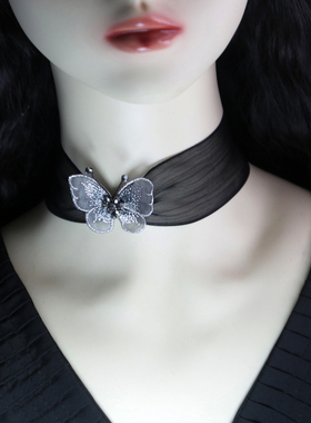 仙气少女黑色蕾丝项链蝴蝶choker锁骨项圈气质爆款多巴胺水钻颈链
