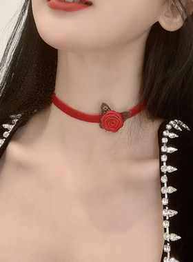 原创新款蝴蝶锁骨项链手工玫瑰花苞气质清新甜美百搭多色短款颈链