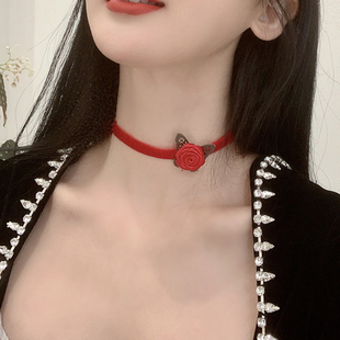 原创新款 颈链 蝴蝶锁骨项链手工玫瑰花苞气质清新甜美百搭多色短款