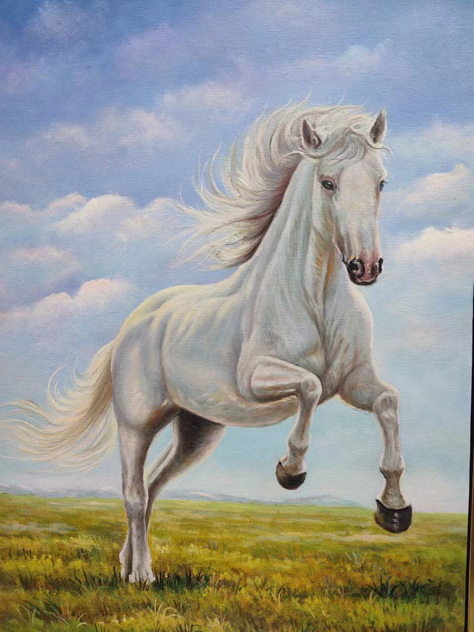 纯手绘 一马当先 马到成功 吉祥油画 现货