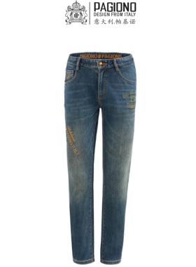 【亲肤保暖】帕基诺2024冬季新款男士复古洗水薄绒牛仔裤250115