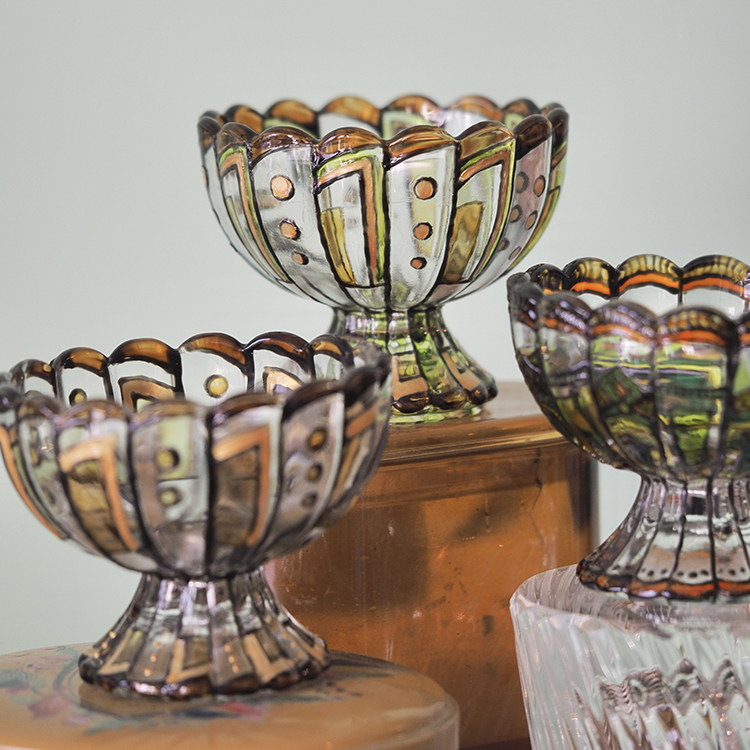 SHIMMY原创手作 | 复古手绘ART DECO 教堂彩色玻璃碗/烛台/首饰罐