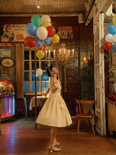 ShimmyShimmy1950S风格条纹雏菊装饰纯棉蓬蓬裙连衣裙复古VINTAGE