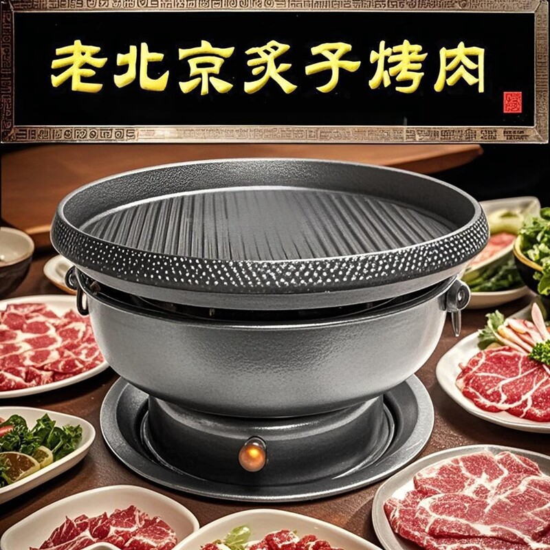 哈尔滨老北京炙子炭烤肉炉商用韩式无不粘涂层铸铁烤盘火锅店烧烤