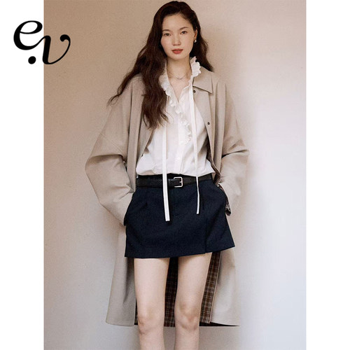 Even Vintage | 简约百搭 经典黑色褶裥低腰短款通勤秋冬A字半裙