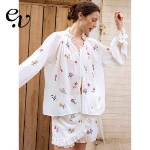 Vintage 套装 日本进口纱 优雅短裤 浪漫松弛感花卉刺绣衬衫 Even