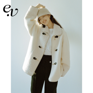 毛感拼接皮袢金属扣原创设计羊羔毛外套 皮毛一体 Even Vintage